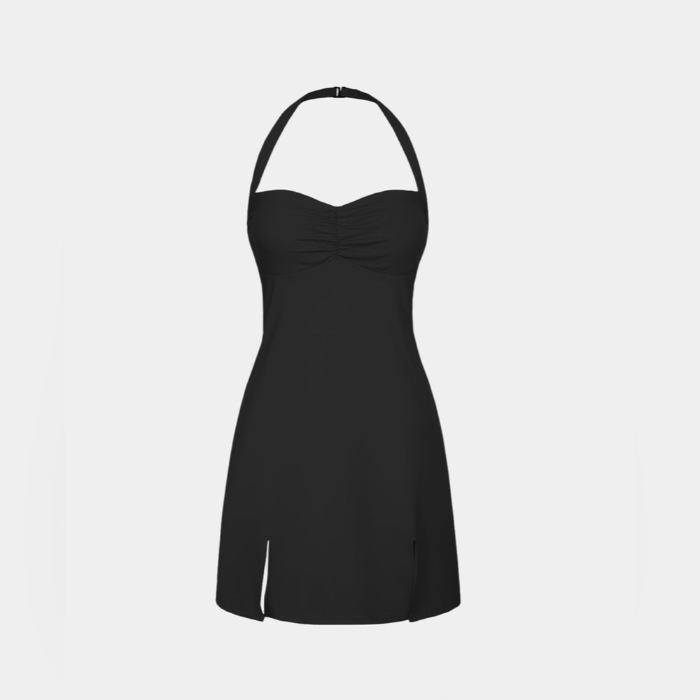 Halara Softlyzero Plush Halter Ruched Backless Split Hem Mini Active‎ Dress NWT - Picture 3 of 16